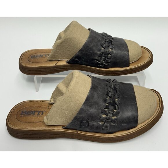 Born St Francis Sandals Women's Size 7 Grey Leather Slip On Slide Flat F61722 - Picture 2 of 11